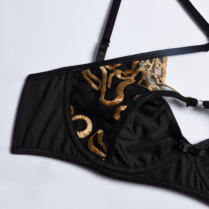 Summer Fashion Mesh Embroidered Patchwork Underwear Set