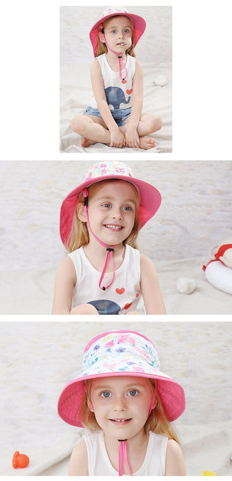 Summer Children Pink Floral UPF50 + Sunscreen Fisherman Hat