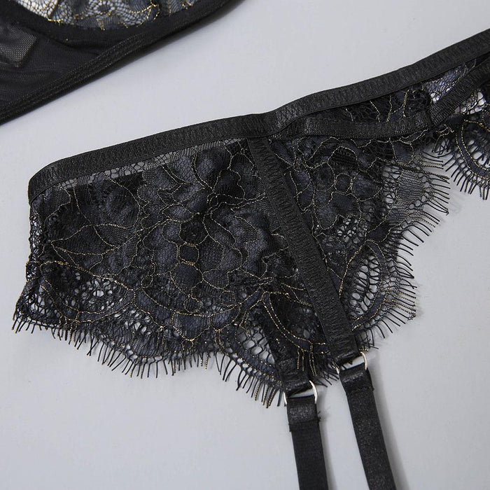 Women's Eyelash Lace Lingerie Sexy Garter Underwear Set