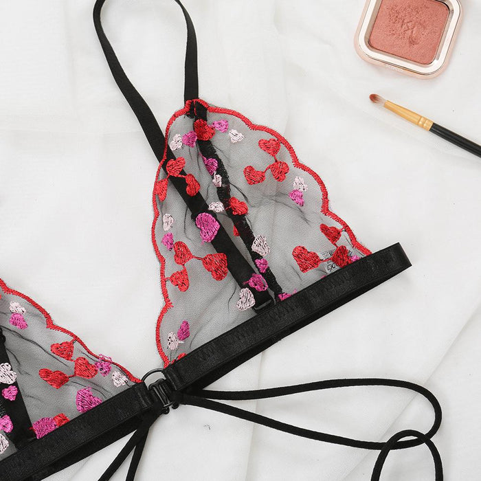 Sexy Embroidery Heart Lingerie Fashion Underwear Set
