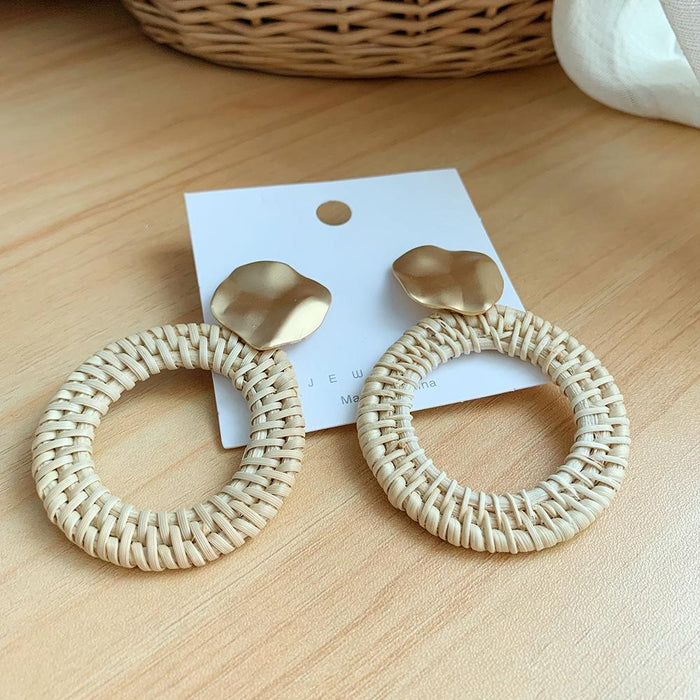 Triangular Metal Pendant Geometric Rattan Earrings
