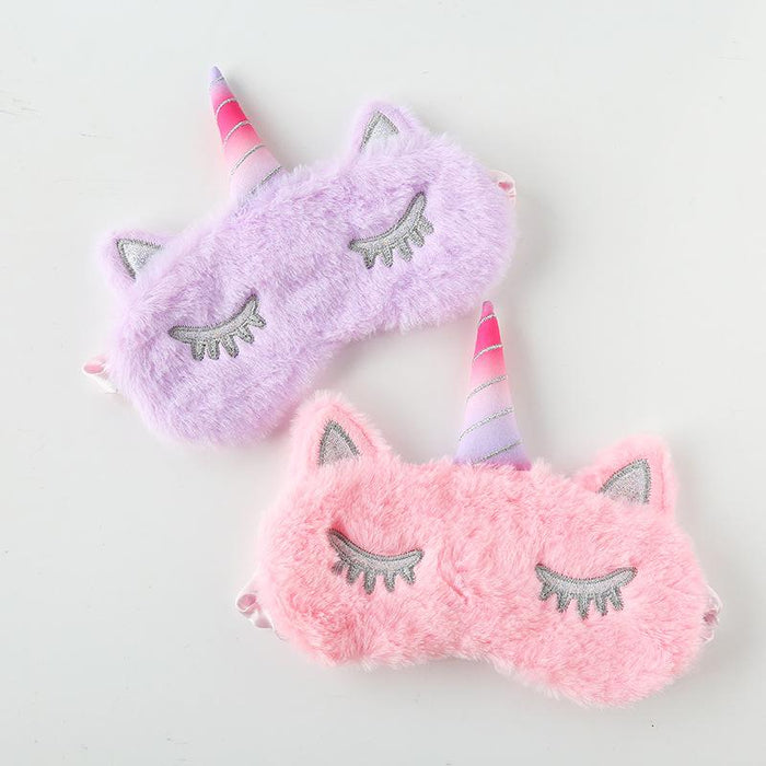 Cartoon Silver Horn Plush Unicorn Sleeping Shade Eye Mask