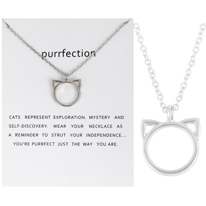 Hollowed Out Cat Ear Necklace Animal Pendant Card Clavicle Chain