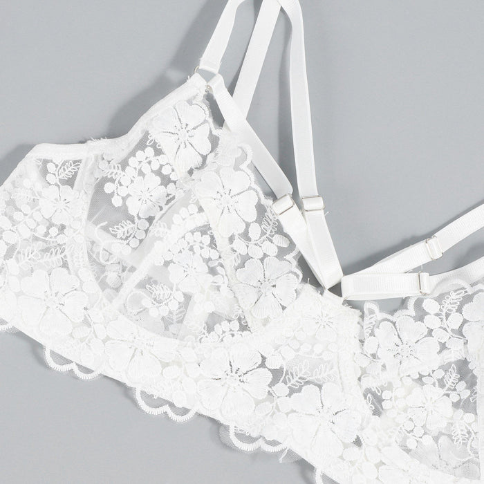 Sexy Embroidered Mesh Underwear Women Garter Lingerie Set
