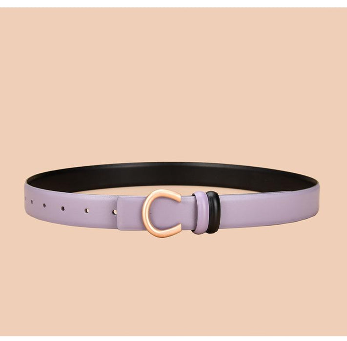 Women's leather belt can be worn on both sides with inner buckle and simple thin belt