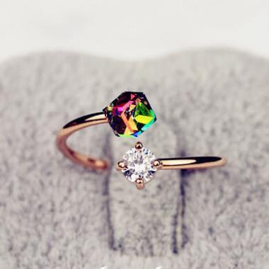 Colorful Rose Gold Zircon Ring