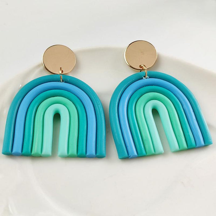 Rainbow soft pottery Earrings geometric U-shaped clay Earrings temperament Fashion Earrings