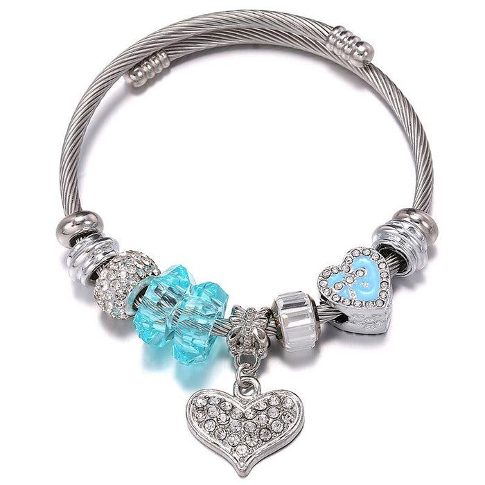 Dot Diamond Heart Pendant Titanium Steel Bracelet