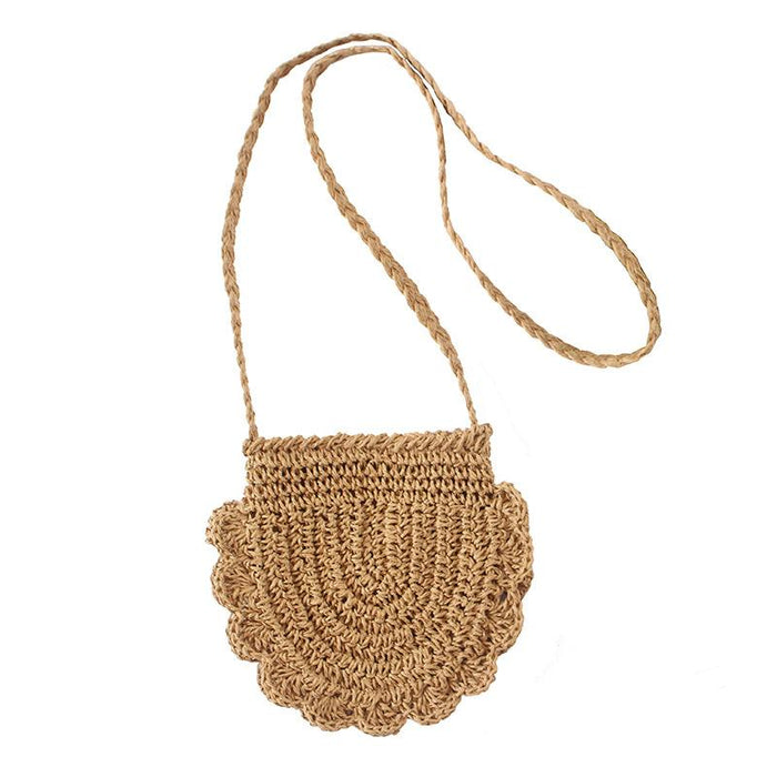 Summer Straw Solid Color Oval Zipper Crossbody Bag