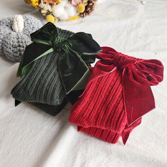Winter Kids Knee High Big Bow Christmas Socks