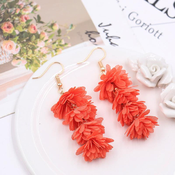 Women's Fashion Simple Fabric Flower Tassel Earrings