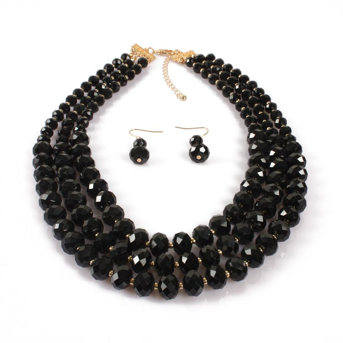 Women's jewelry retro multi-layer exaggerated Glass Crystal Necklace