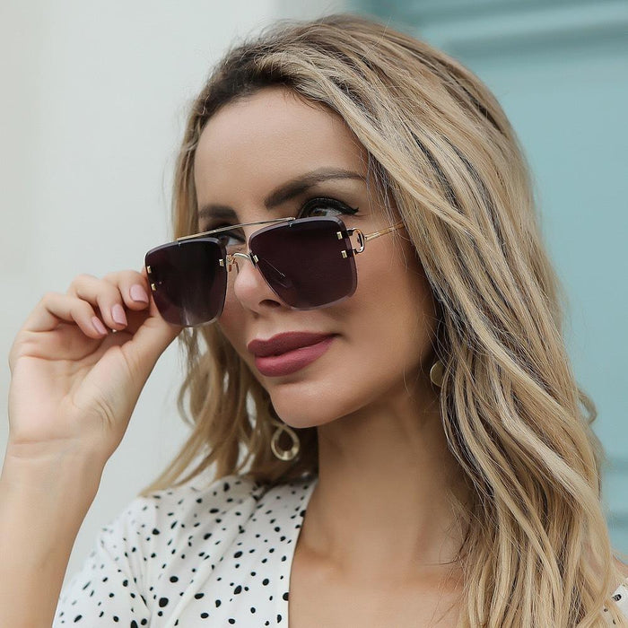 Men's and women's square metal double beam Sunglasses