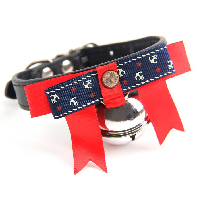 Big Bell Bow Leather Small Dog Collar Pitbull Adjustable Puppy Collar Beagle Pet Accessories Cats Products For Pets