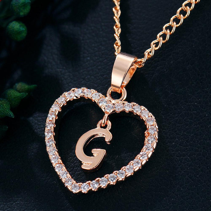Womens Initials Heart Pendant 26 Letters Necklace