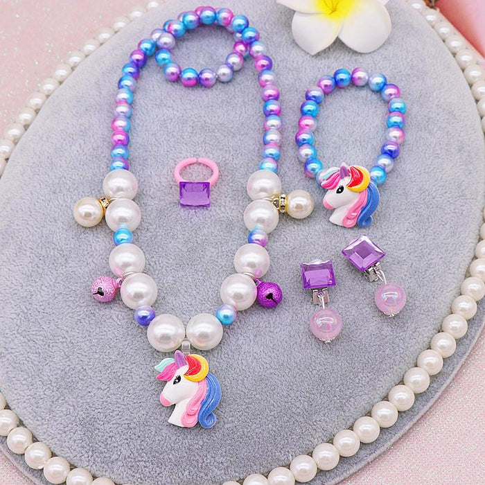 Children's Necklace Bracelet Set Imitation Pearl Necklace Unicorn Set