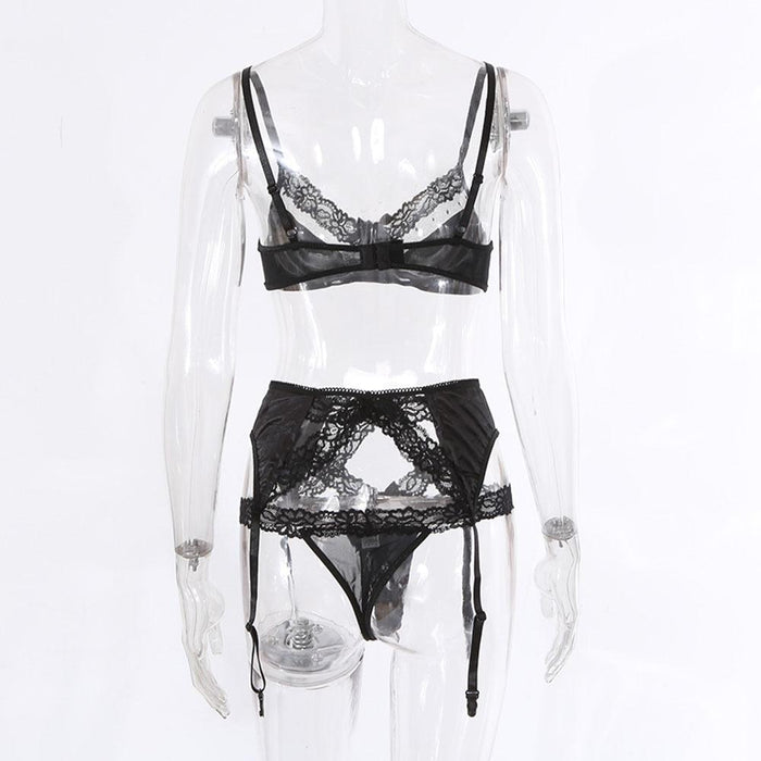 Women's Sexy Lingerie Lace Garter Underwear Three-piece Set
