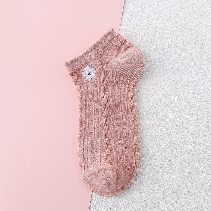 Summer Thin Cotton Socks Embroidered Shallow Striped Socks