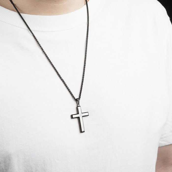 Beveled Cross Stainless Steel Men's Pendant Necklace