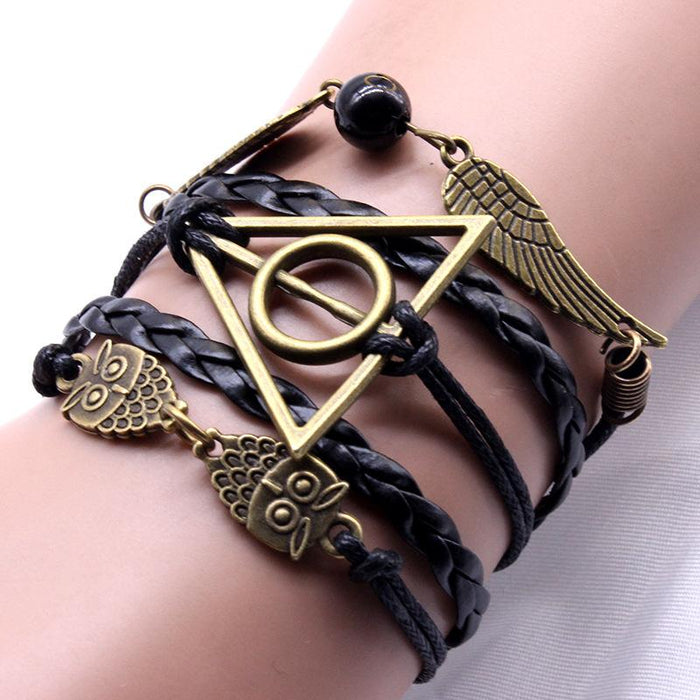 60Pcs Vintage Owl Wings Leather Rope Bracelet