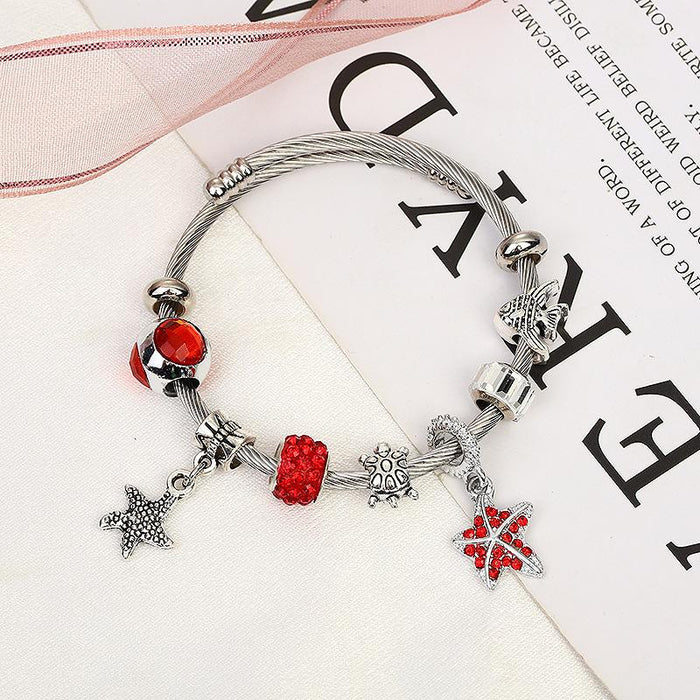 Stainless Steel Bracelet Starfish Sea Animal Beaded Bracelet