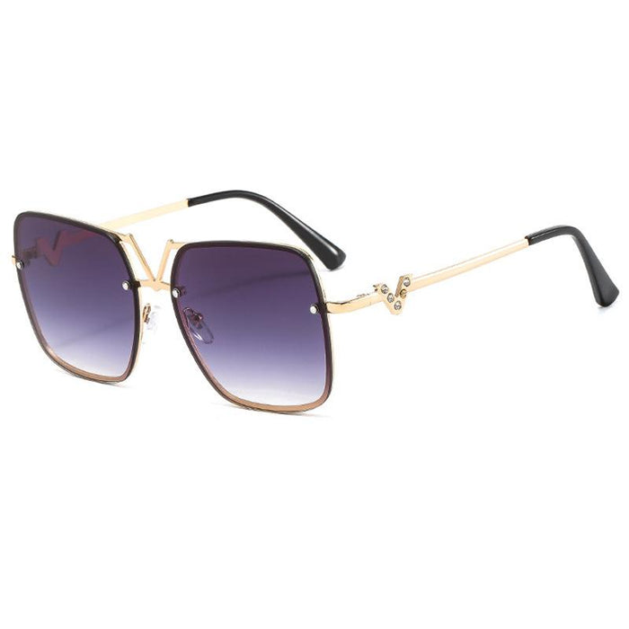 Square metal sunglasses V-shaped diamond inlay