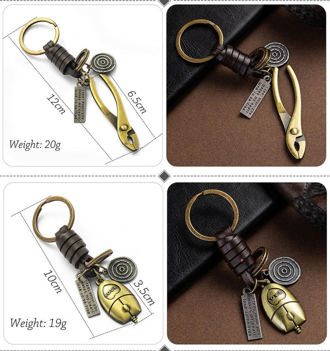 Vintage punk style leather metal key chain creative small gift hand woven car key chain pendant