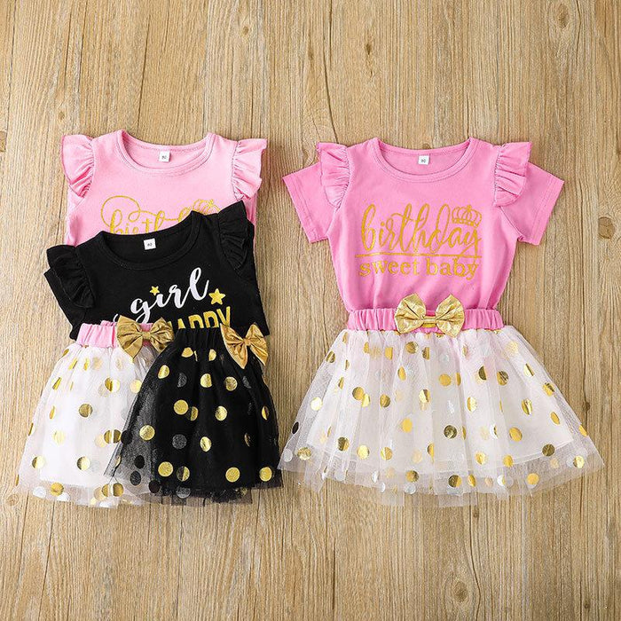 Girls' Summer Happy Birthday Mesh Skirt Set