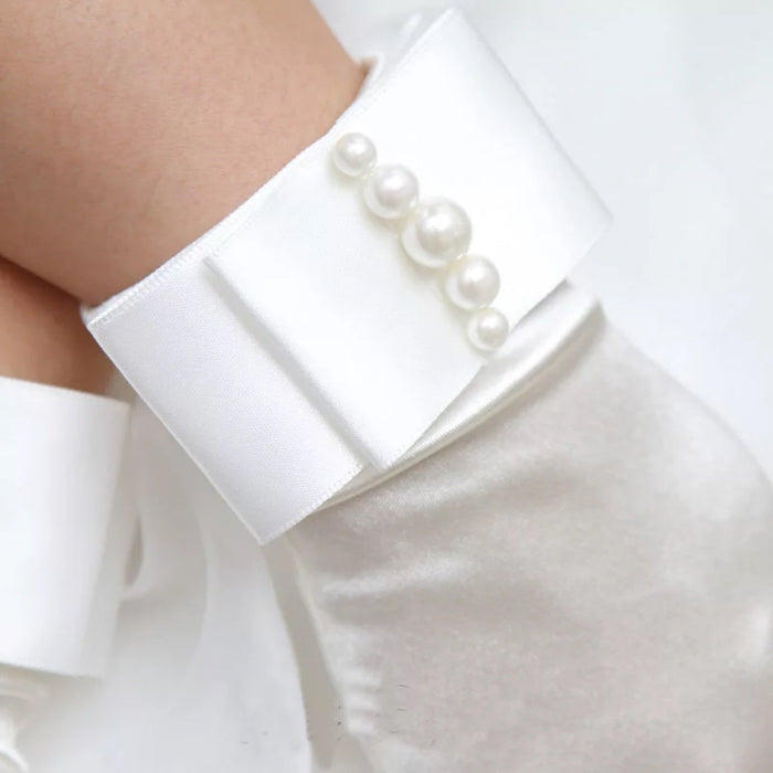 Bow Ribbon Pearl Wedding Party Gloves