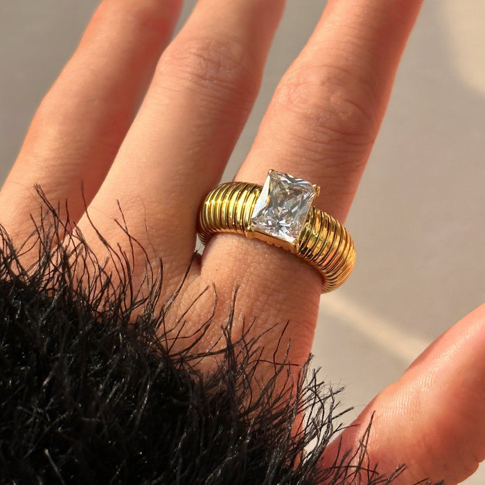 Stainless Steel Elastic Zircon Ring For Women