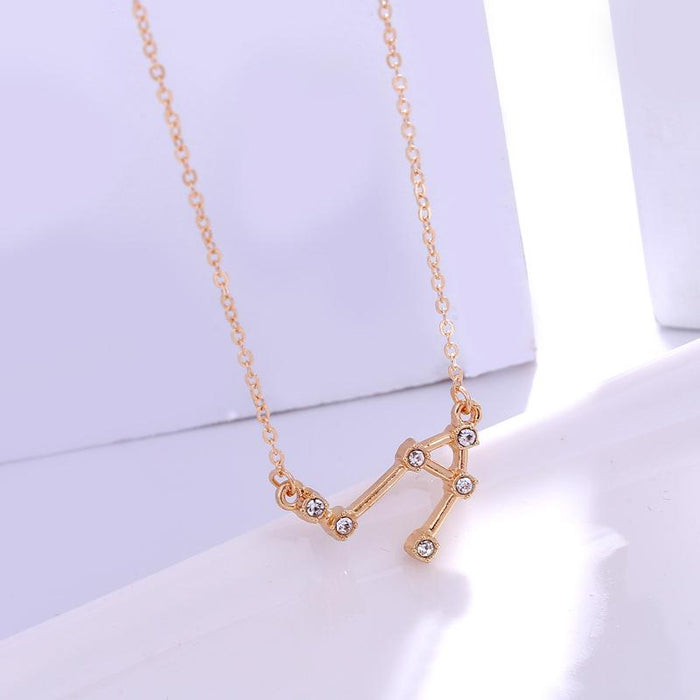 Twelve Constellations Diamond Inlaid Brown Card Clavicle Chain