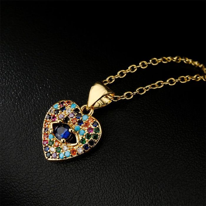 Classic Zircon Heart Pendant Gold Color Necklace