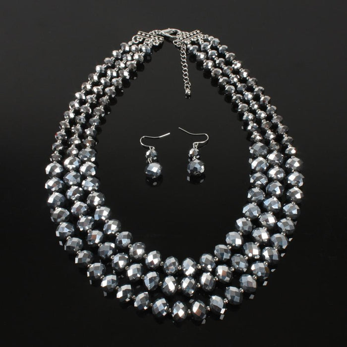 Women's jewelry retro multi-layer exaggerated Glass Crystal Necklace