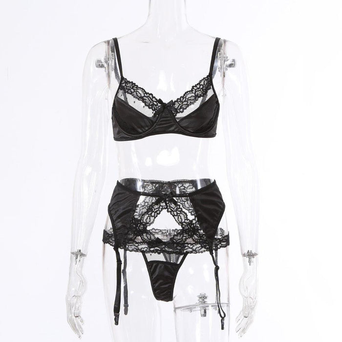 Women's Sexy Lingerie Lace Garter Underwear Three-piece Set