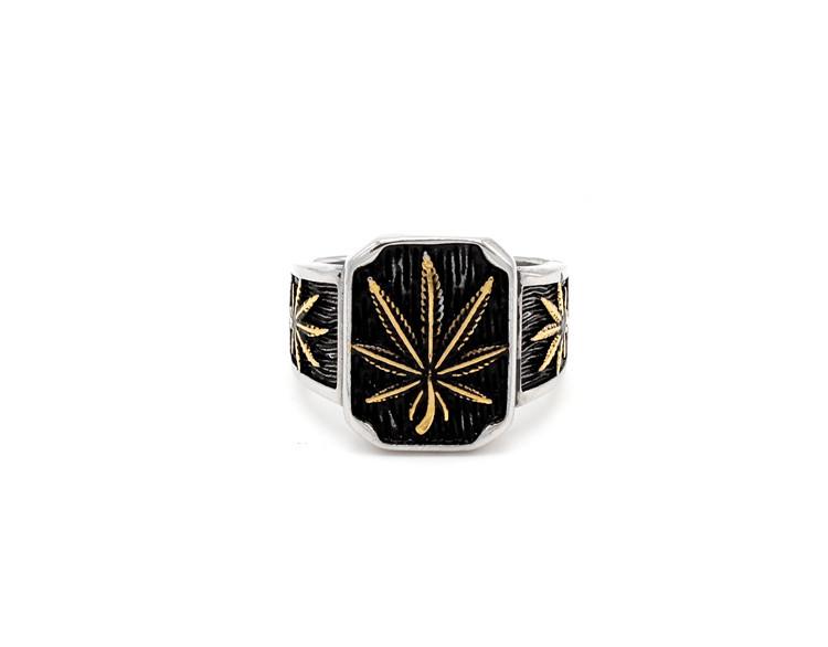 Cross Border Personality Retro Hemp Leaf Men's Titanium Steel Ring