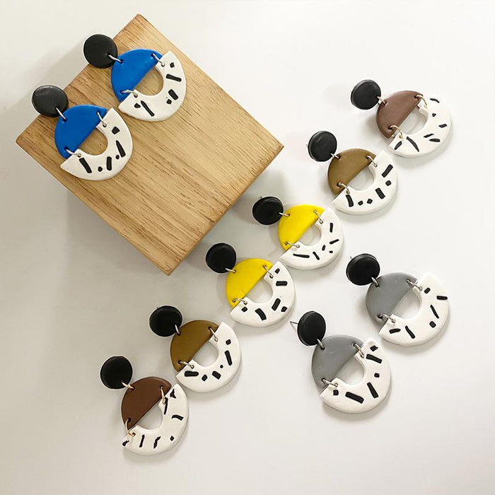 New Jewelry Art Geometry Handmade Clay Soft Pottery Earrings Female