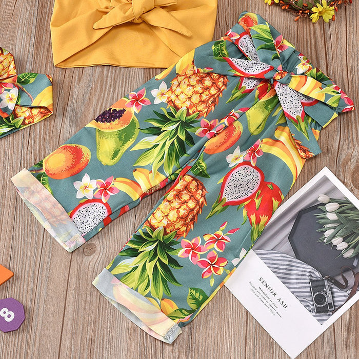 Suspender fruit printed pants hair accessories set