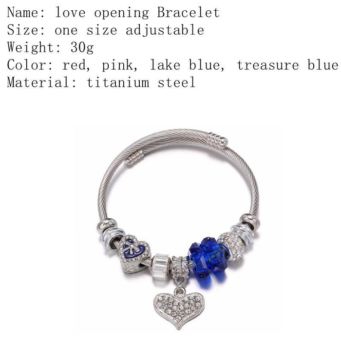 Dot Diamond Heart Pendant Titanium Steel Bracelet