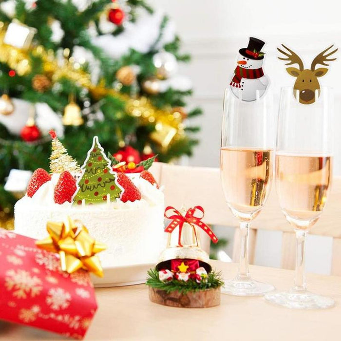 10pcs Wine Cup Card Christmas Decor Santa Hat Glass Decor