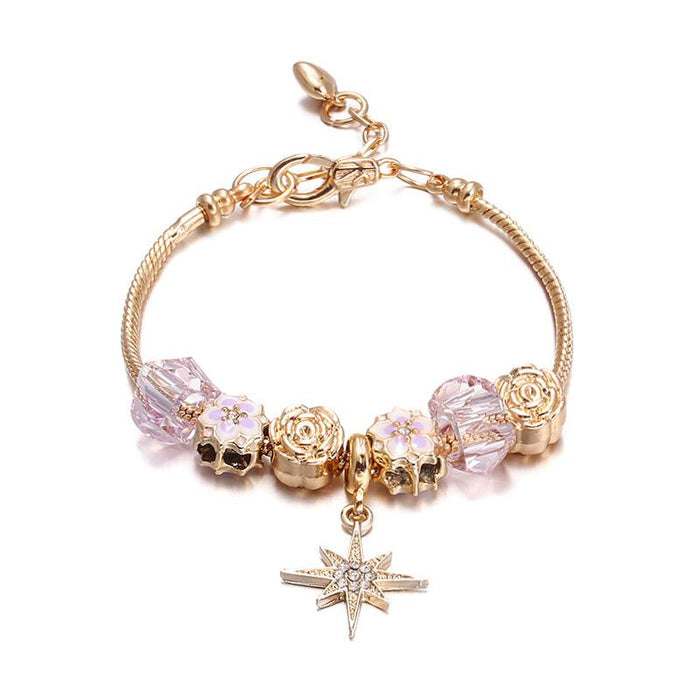 Women's kc gold lobster clasp flower beaded bracelet