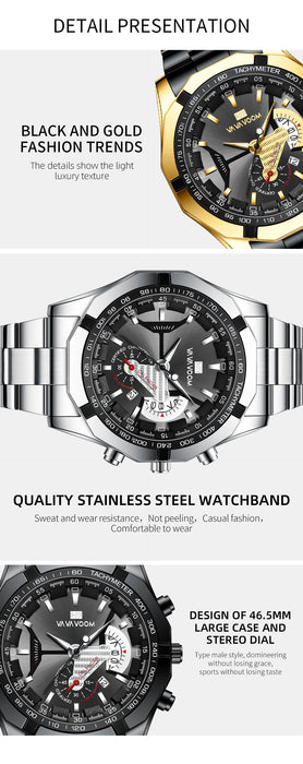 Sports Watches Fashion Stainless Steel Luxury Luminous Waterproof Calendar Quartz Watches
