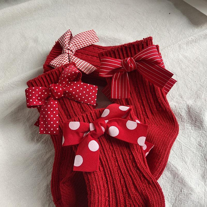 Kids Cotton Big Bow Christmas Socks