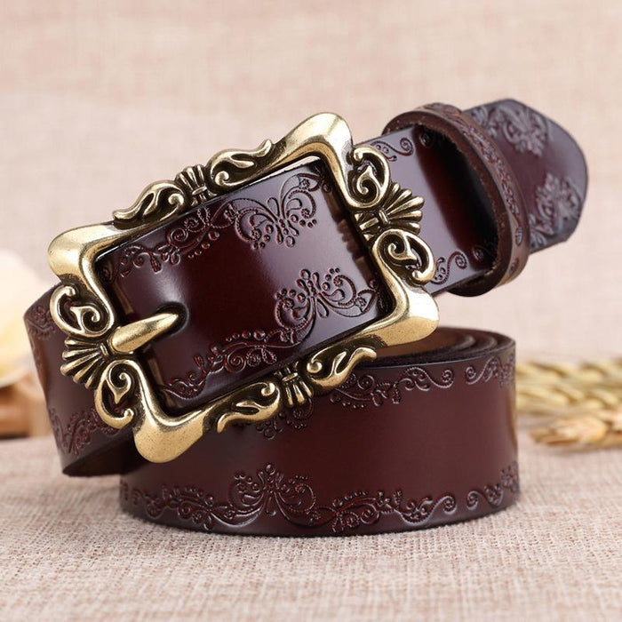 New Two-color Retro Embossed Wide Belt