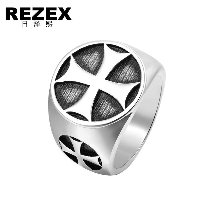 Retro Personality Cross Medal Men's Titanium Steel Ring