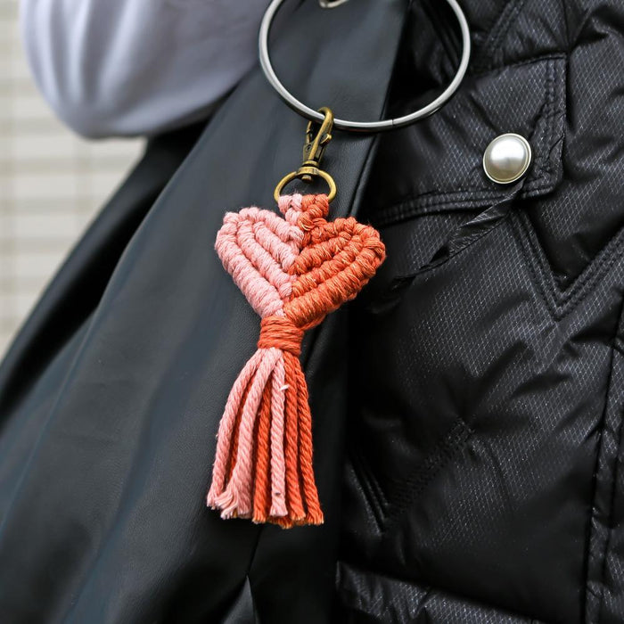 Valentine's Day Tassel Key Chain Peach Heart Hand Woven Pendant