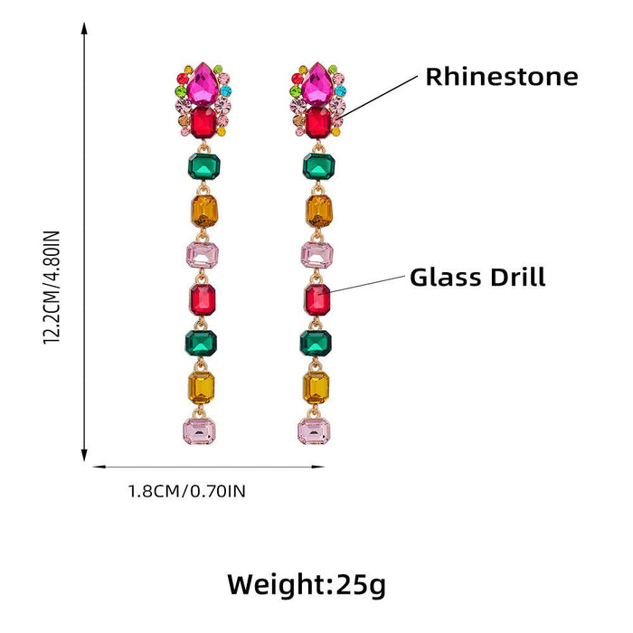 Alloy Geometric Glass Rhinestone Long Drop Earrings