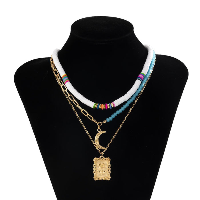 Versatile Geometric Square Brand Moon Pendant Necklace