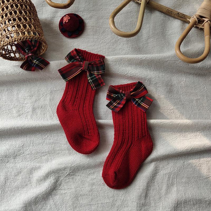 Kids Cotton Big Bow Christmas Socks