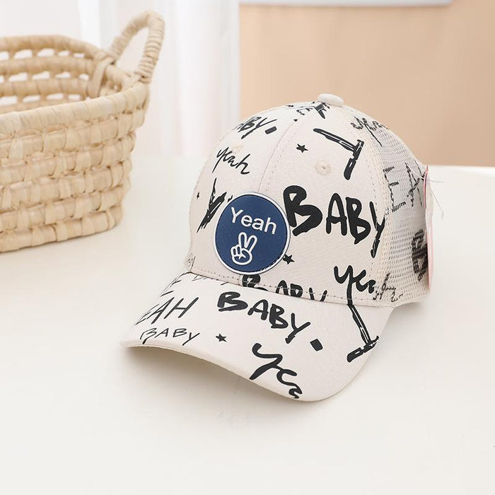 Summer BABY Graffiti Print Kids Sunshade Mesh Cap