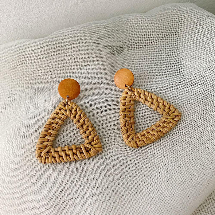 Wooden Handmade Rattan Geometric Earrings Female